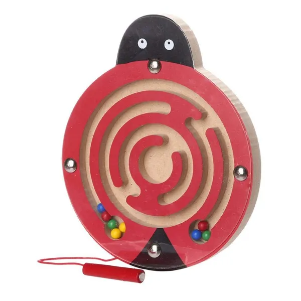 Red_Magnetic_Pen_Driving_Bead_Maze_Wooden_Jigsaws_Puzzle_Board_Game_Educational_Toy__Ladybug