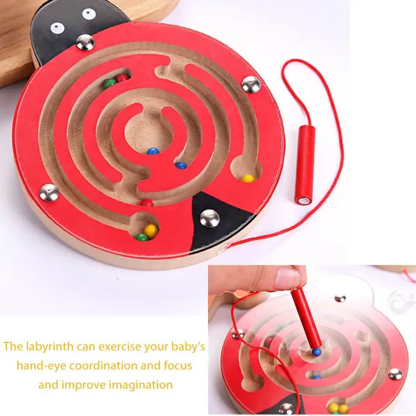 Red_Magnetic_Pen_Driving_Bead_Maze_Wooden_Jigsaws_Puzzle_Board_Game_Educational_Toy__Ladybug