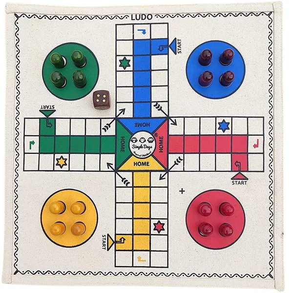 Multicolour_Ludo_/_Pachisi_Board_Game_Hand_Crafted_Cloth_Board_With_Wooden_Pawns_And_Dice