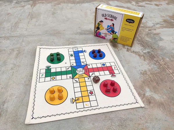Multicolour_Ludo_/_Pachisi_Board_Game_Hand_Crafted_Cloth_Board_With_Wooden_Pawns_And_Dice