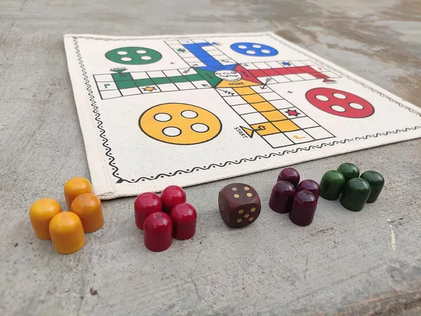 Multicolour_Ludo_/_Pachisi_Board_Game_Hand_Crafted_Cloth_Board_With_Wooden_Pawns_And_Dice