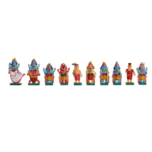 Multicolour_Kondapalli_Dasavatharam_Set_Wooden_Handicraft_|_Navrathri_Golu_Dolls_|_Bommala_Koluvu_Bommalu_|_Ten_Avatars_Of_Lord_Vishnu