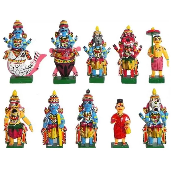 Multicolour_Kondapalli_Dasavatharam_Set_Wooden_Handicraft_|_Navrathri_Golu_Dolls_|_Bommala_Koluvu_Bommalu_|_Ten_Avatars_Of_Lord_Vishnu