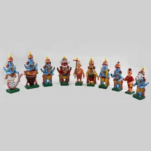 Multicolour_Kondapalli_Dasavatharam_Set_Wooden_Handicraft_|_Navrathri_Golu_Dolls_|_Bommala_Koluvu_Bommalu_|_Ten_Avatars_Of_Lord_Vishnu