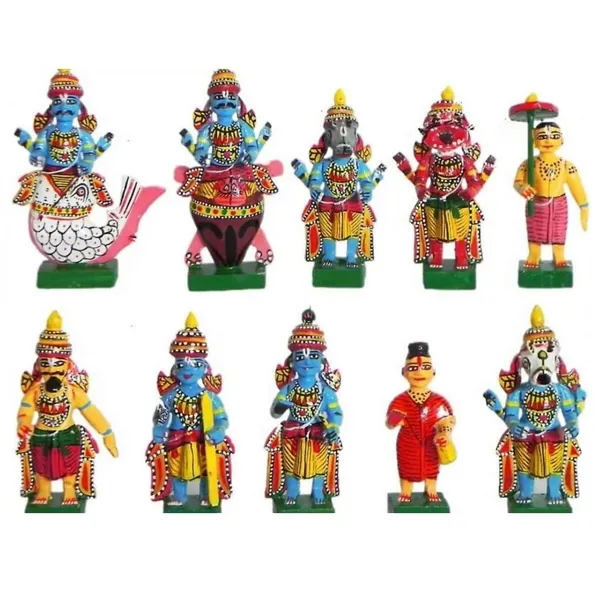 Multicolour_Kondapalli_Dasavatharam_Set_Wooden_Handicraft_|_Navrathri_Golu_Dolls_|_Bommala_Koluvu_Bommalu_|_Ten_Avatars_Of_Lord_Vishnu