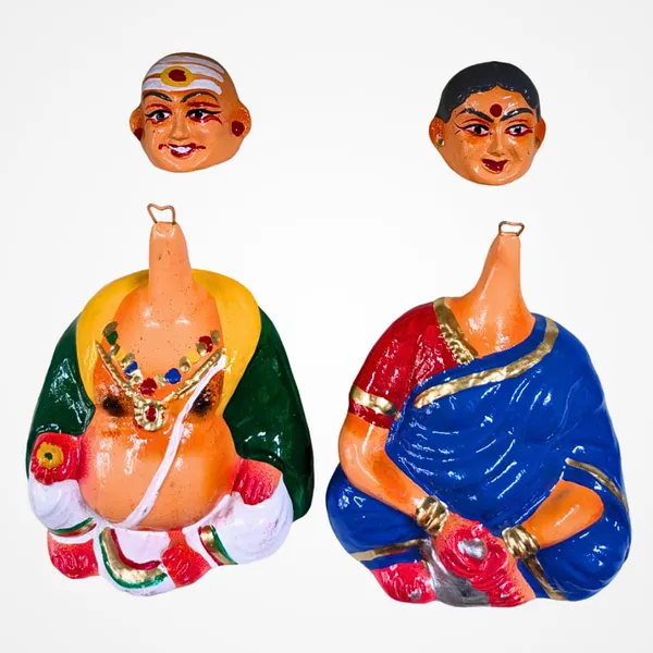 Multicolour_Old_Couple_Dancing_Head_Dolls_|_Ajji_Tatha_Shaking_Heads_|_Thanjavur_Thalayatti_Bommai_Golu_Dolls_|_Kondapalli_Dancing_Dolls_|_Tanjore_Chettiar_Achi_Set__Size_16_Cm