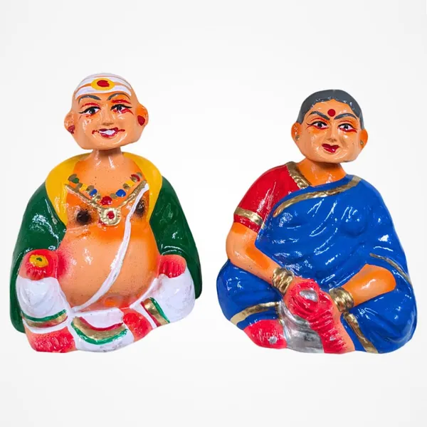 Multicolour_Old_Couple_Dancing_Head_Dolls_|_Ajji_Tatha_Shaking_Heads_|_Thanjavur_Thalayatti_Bommai_Golu_Dolls_|_Kondapalli_Dancing_Dolls_|_Tanjore_Chettiar_Achi_Set__Size_16_Cm