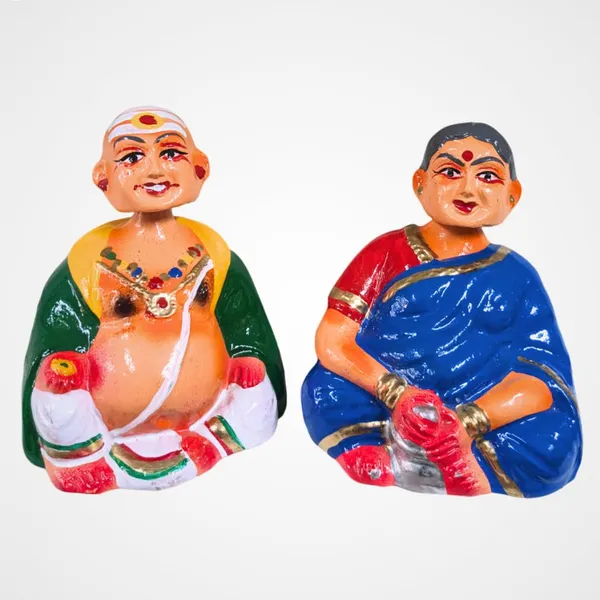 Multicolour_Old_Couple_Dancing_Head_Dolls_|_Ajji_Tatha_Shaking_Heads_|_Thanjavur_Thalayatti_Bommai_Golu_Dolls_|_Kondapalli_Dancing_Dolls_|_Tanjore_Chettiar_Achi_Set__Size_16_Cm