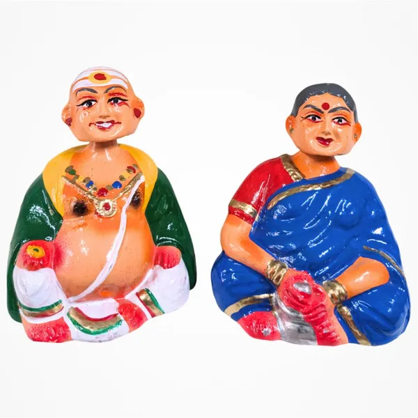 Multicolour_Old_Couple_Dancing_Head_Dolls_|_Ajji_Tatha_Shaking_Heads_|_Thanjavur_Thalayatti_Bommai_Golu_Dolls_|_Kondapalli_Dancing_Dolls_|_Tanjore_Chettiar_Achi_Set__Size_16_Cm