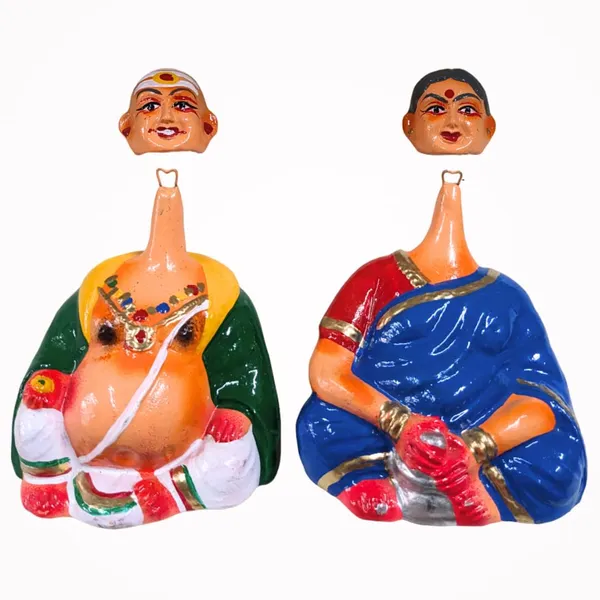 Multicolour_Old_Couple_Dancing_Head_Dolls_|_Ajji_Tatha_Shaking_Heads_|_Thanjavur_Thalayatti_Bommai_Golu_Dolls_|_Kondapalli_Dancing_Dolls_|_Tanjore_Chettiar_Achi_Set__Size_16_Cm