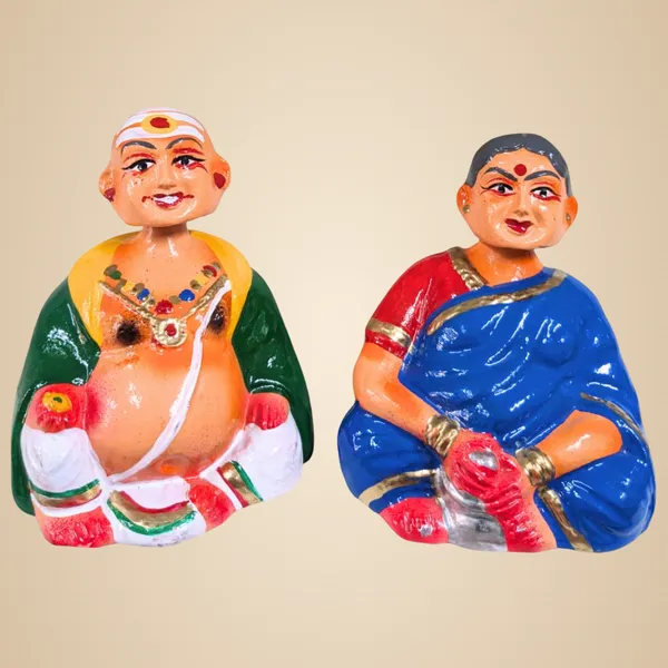 Multicolour_Old_Couple_Dancing_Head_Dolls_|_Ajji_Tatha_Shaking_Heads_|_Thanjavur_Thalayatti_Bommai_Golu_Dolls_|_Kondapalli_Dancing_Dolls_|_Tanjore_Chettiar_Achi_Set__Size_16_Cm