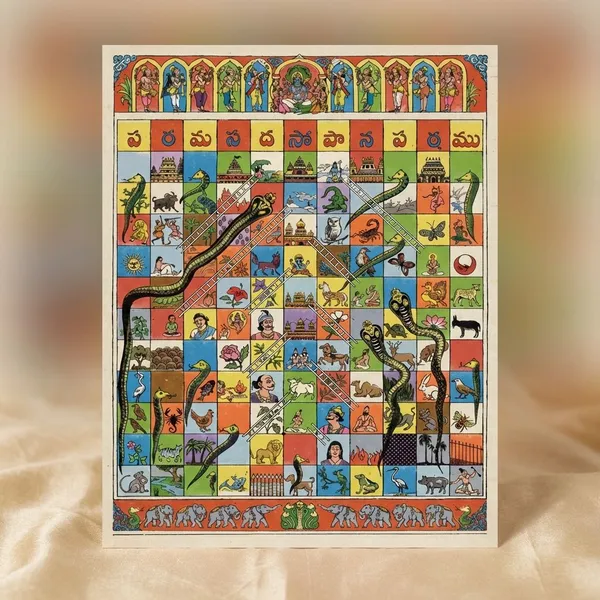 Multicolour_Snakes_And_Ladders_Traditional_Version_|_Yikuntapalli_|_Paramapadam_|_Moksha_Pata|_Haavu_Eni_Aata_|_Gyan_Chaupar_|_Indian_Classic_Board_Game_Crafted_In_Fabric_English
