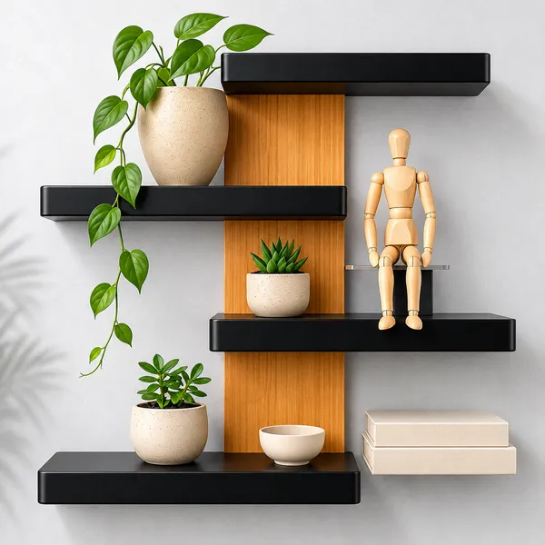 Black_And_Natural_Brown_Modern_Wall_Mounted_Floating_Shelves_With_Wooden_Accent_|_Set_Of_4