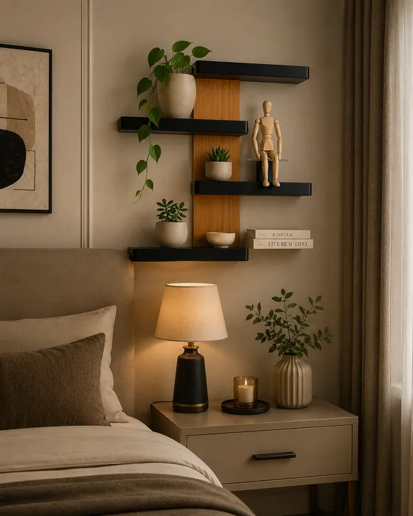 Black_And_Natural_Brown_Modern_Wall_Mounted_Floating_Shelves_With_Wooden_Accent_|_Set_Of_4
