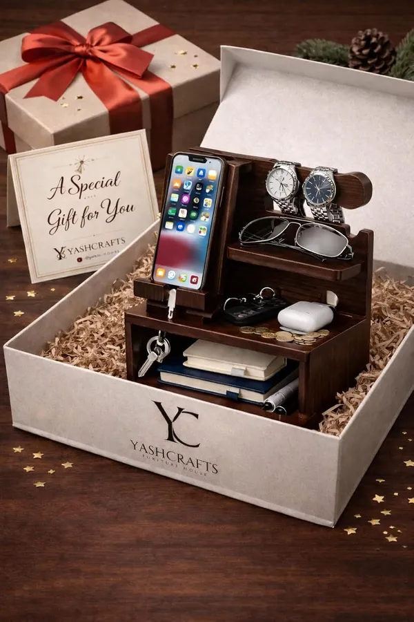 Craftsaura__Dark_Brown_Wooden_Desk_Organizer_With_Mobile_Stand_And_Watch_Holder
