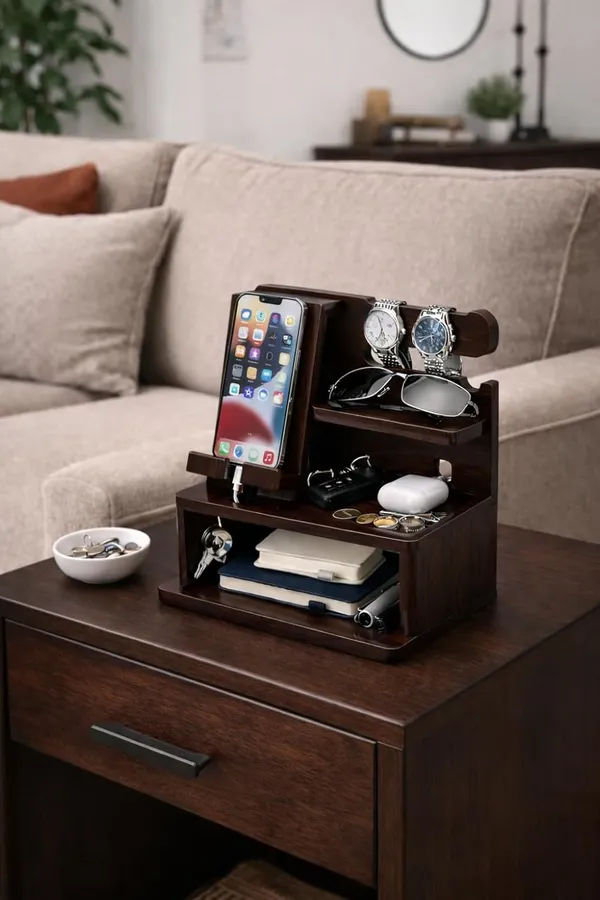 Craftsaura__Dark_Brown_Wooden_Desk_Organizer_With_Mobile_Stand_And_Watch_Holder