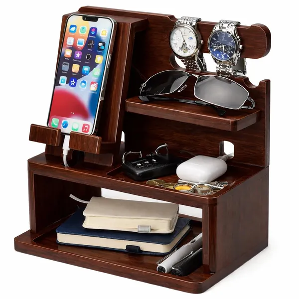 Craftsaura__Dark_Brown_Wooden_Desk_Organizer_With_Mobile_Stand_And_Watch_Holder
