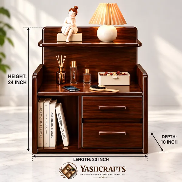 YashCrafts_Premium_Handmade_Wooden_Bedside_Organizer_with_2_Drawers_&_Open_Shelf_|_Glossy_Finish_Nightstand_|_Modern_Bedside_Storage_Cabinet_for_Bedroom_&_Living_Room