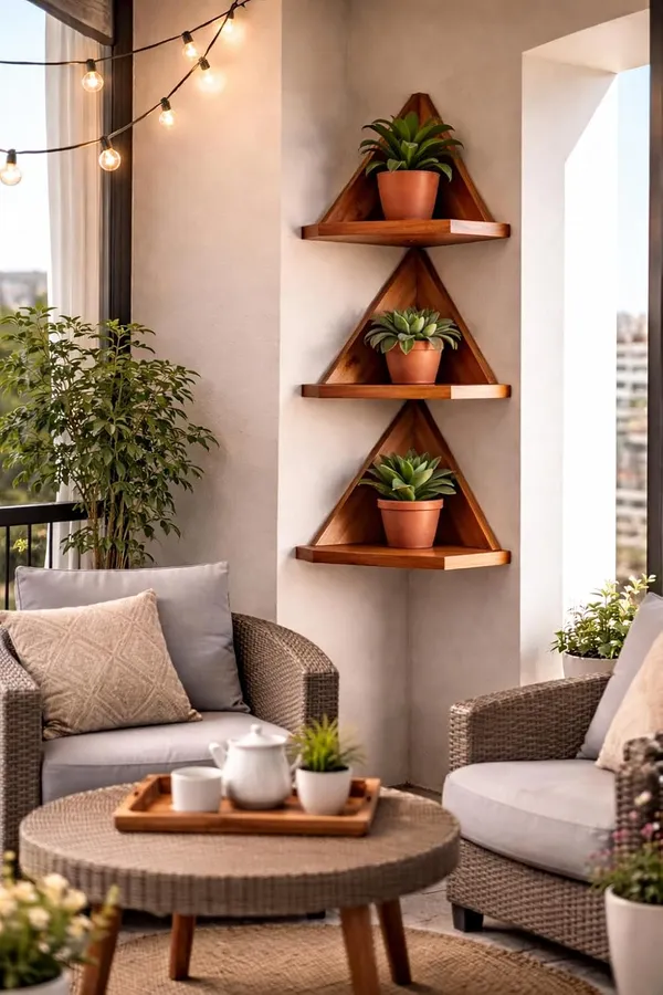 Craftsaura__Natural_Brown_Wooden_Triangle_Corner_Wall_Shelves_With_Terracotta_Planters_|_Set_Of_3