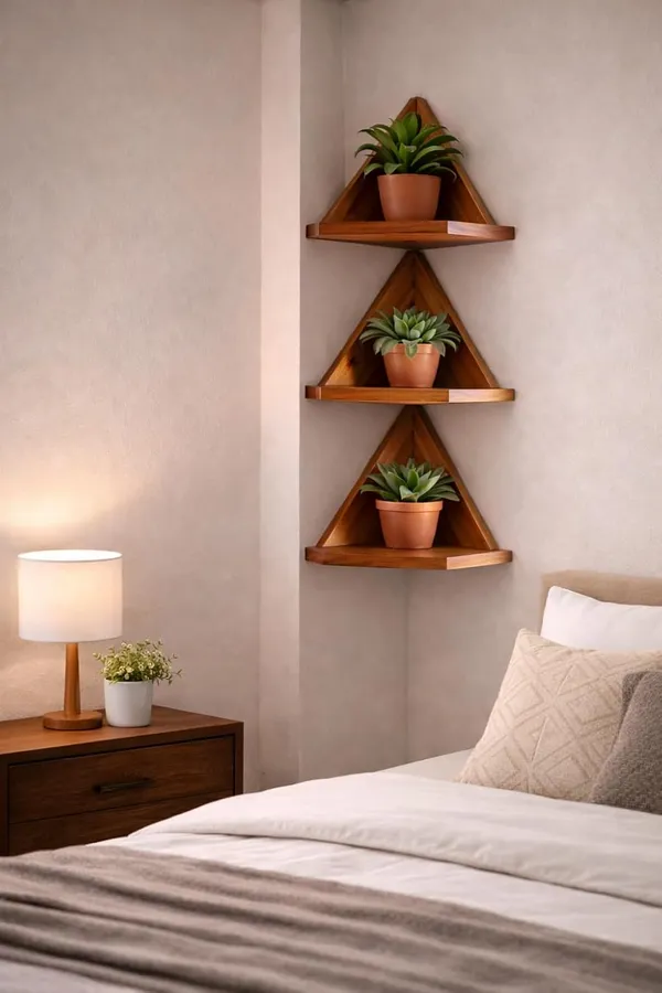 Craftsaura__Natural_Brown_Wooden_Triangle_Corner_Wall_Shelves_With_Terracotta_Planters_|_Set_Of_3