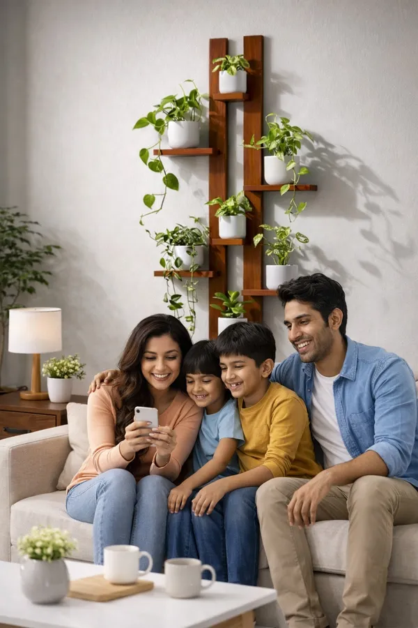 Natural_Brown_Wall_Mounted_Vertical_Plant_Stand_With_8_White_Planters_|_Wooden_Garden_Display_Shelf