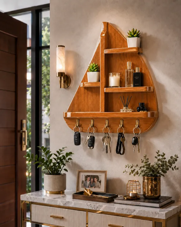 Craftsaura__Premium_Wooden_Sailboat_Key_Holder_Wall_Shelf_Organizer_|_Nautical_Home_Decor_|_5_Hooks_Key_Stand
