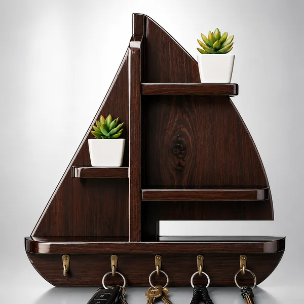 Craftsaura__Premium_Wooden_Sailboat_Key_Holder_Wall_Shelf_Organizer_|_Nautical_Home_Decor_|_5_Hooks_Key_Stand