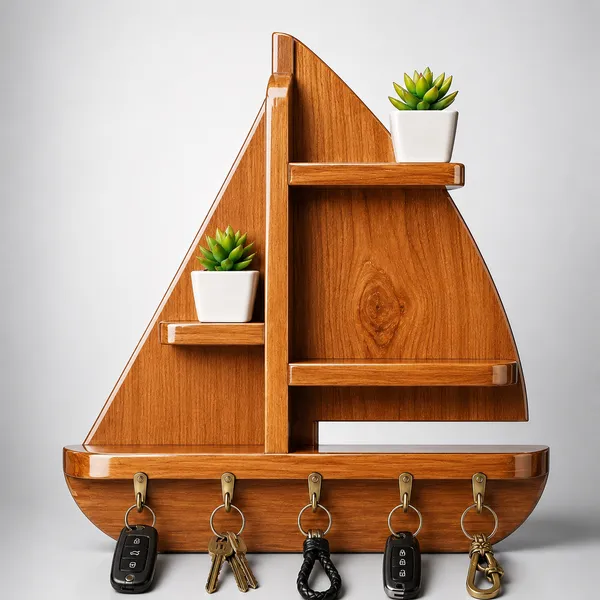 Craftsaura__Premium_Wooden_Sailboat_Key_Holder_Wall_Shelf_Organizer_|_Nautical_Home_Decor_|_5_Hooks_Key_Stand
