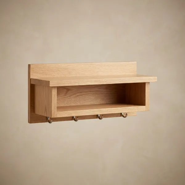 Natural_Brown_Wooden_Wall_Mounted_Key_Holder_With_Shelf_And_Hooks