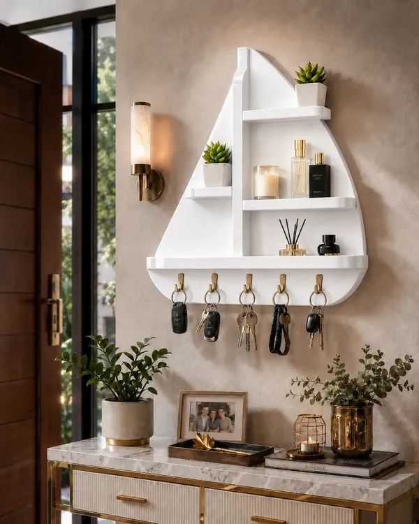 Craftsaura__Wooden_Sailboat_Key_Holder_with_Display_Shelves_|_Wall_Mounted_Key_Stand_Organizer_for_Home_Entrance,_Living_Room_&_Office_|_5_Hooks_|_Dark_Walnut_Finish