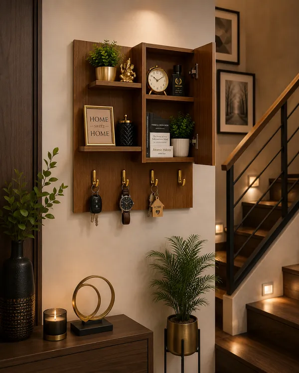 Craftsaura__Wooden_Wall_Key_Holder_Organizer_Cabinet_|_Wall_Mounted_Storage_Shelf_with_Hooks_&_Door_Cabinet