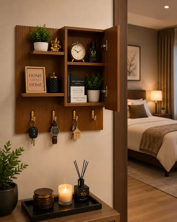 Craftsaura__Wooden_Wall_Key_Holder_Organizer_Cabinet_|_Wall_Mounted_Storage_Shelf_with_Hooks_&_Door_Cabinet