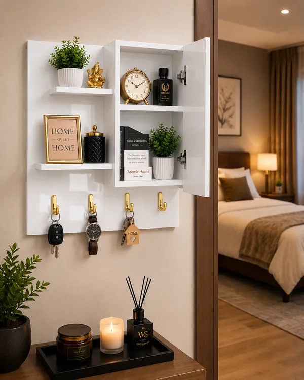 Craftsaura__Wooden_Wall_Key_Holder_Organizer_Cabinet_|_Wall_Mounted_Storage_Shelf_with_Hooks_&_Door_Cabinet