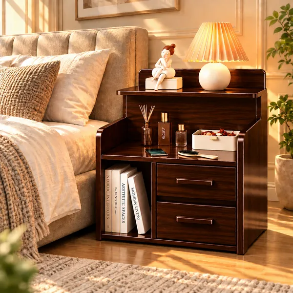 YashCrafts_Premium_Handmade_Wooden_Bedside_Organizer_with_2_Drawers_&_Open_Shelf_|_Glossy_Finish_Nightstand_|_Modern_Bedside_Storage_Cabinet_for_Bedroom_&_Living_Room