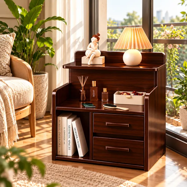 YashCrafts_Premium_Handmade_Wooden_Bedside_Organizer_with_2_Drawers_&_Open_Shelf_|_Glossy_Finish_Nightstand_|_Modern_Bedside_Storage_Cabinet_for_Bedroom_&_Living_Room