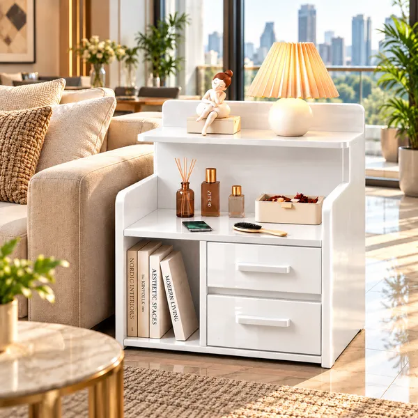 YashCrafts_Premium_Handmade_Wooden_Bedside_Organizer_with_2_Drawers_&_Open_Shelf_|_Glossy_Finish_Nightstand_|_Modern_Bedside_Storage_Cabinet_for_Bedroom_&_Living_Room