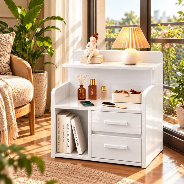 YashCrafts_Premium_Handmade_Wooden_Bedside_Organizer_with_2_Drawers_&_Open_Shelf_|_Glossy_Finish_Nightstand_|_Modern_Bedside_Storage_Cabinet_for_Bedroom_&_Living_Room