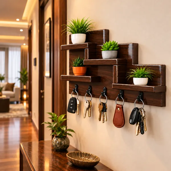 YashCrafts_Premium_Handmade_Wooden_Key_Holder_with_5_Hooks_&_Decorative_Shelves_|_Glossy_Wall_Mounted_Key_Organizer