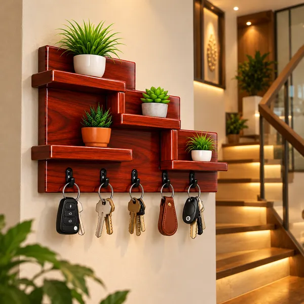YashCrafts_Premium_Handmade_Wooden_Key_Holder_with_5_Hooks_&_Decorative_Shelves_|_Glossy_Wall_Mounted_Key_Organizer