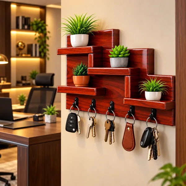 YashCrafts_Premium_Handmade_Wooden_Key_Holder_with_5_Hooks_&_Decorative_Shelves_|_Glossy_Wall_Mounted_Key_Organizer
