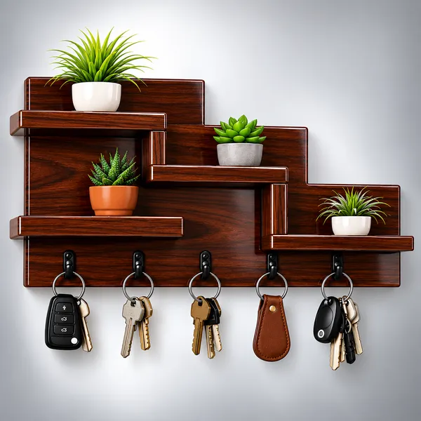 YashCrafts_Premium_Handmade_Wooden_Key_Holder_with_5_Hooks_&_Decorative_Shelves_|_Glossy_Wall_Mounted_Key_Organizer