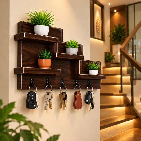 YashCrafts_Premium_Handmade_Wooden_Key_Holder_with_5_Hooks_&_Decorative_Shelves_|_Glossy_Wall_Mounted_Key_Organizer