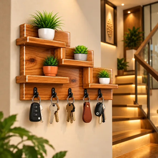 YashCrafts_Premium_Handmade_Wooden_Key_Holder_with_5_Hooks_&_Decorative_Shelves_|_Glossy_Wall_Mounted_Key_Organizer