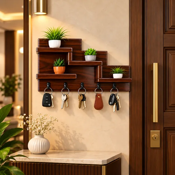YashCrafts_Premium_Handmade_Wooden_Key_Holder_with_5_Hooks_&_Decorative_Shelves_|_Glossy_Wall_Mounted_Key_Organizer
