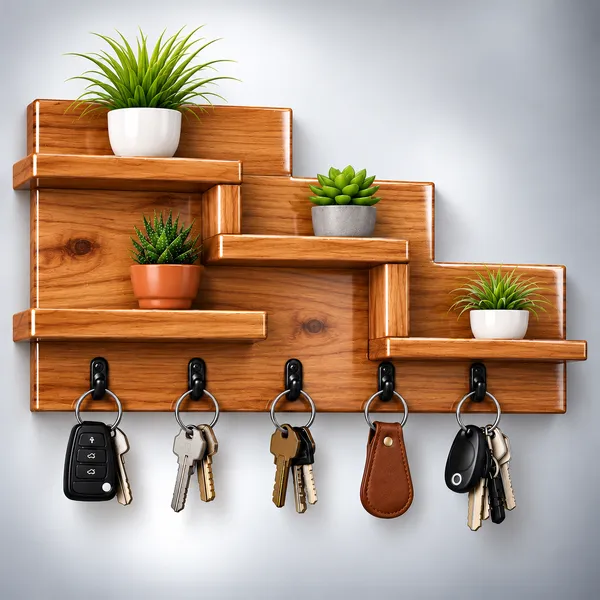 YashCrafts_Premium_Handmade_Wooden_Key_Holder_with_5_Hooks_&_Decorative_Shelves_|_Glossy_Wall_Mounted_Key_Organizer