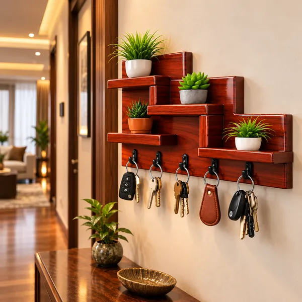 YashCrafts_Premium_Handmade_Wooden_Key_Holder_with_5_Hooks_&_Decorative_Shelves_|_Glossy_Wall_Mounted_Key_Organizer