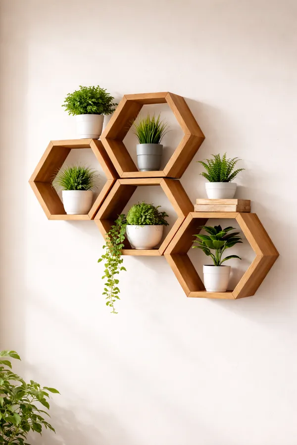 YashCrafts_Premium_Wooden_Hexagon_Honeycomb_Wall_Shelf_Set_of_4_|_Glossy_Brown_Geometric_Floating_Wall_Decor_&_Display_Rack_for_Living_Room,_Bedroom_&_Office