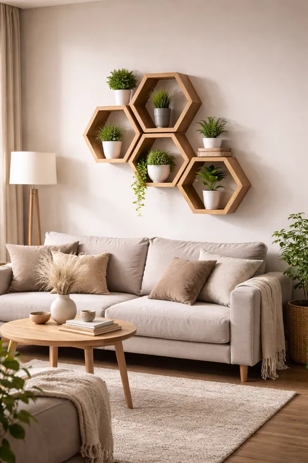 YashCrafts_Premium_Wooden_Hexagon_Honeycomb_Wall_Shelf_Set_of_4_|_Glossy_Brown_Geometric_Floating_Wall_Decor_&_Display_Rack_for_Living_Room,_Bedroom_&_Office