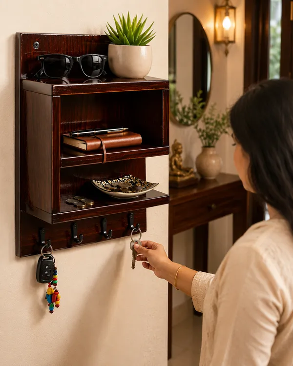 Craftsaura___Wooden_Wall_Mounted_Organizer_with_2_Shelves_&_4_Key_Hooks_|_Hand-Polished_Glossy_Finish_|_Multipurpose_Key_Holder_&_Storage_Rack