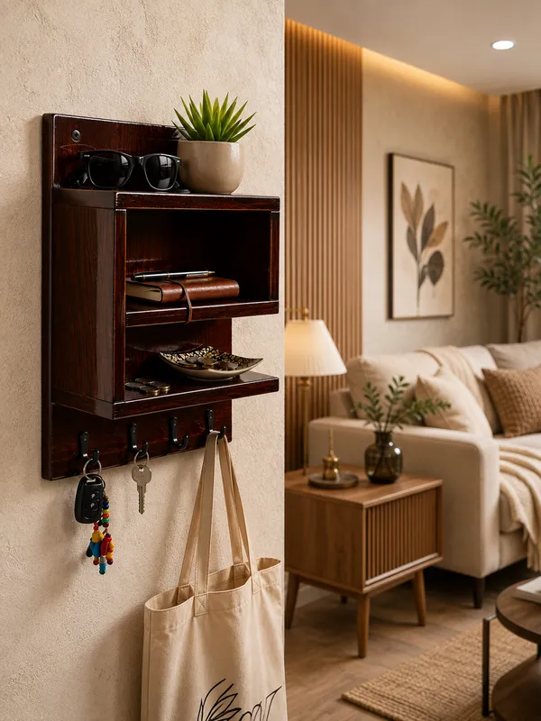 Craftsaura___Wooden_Wall_Mounted_Organizer_with_2_Shelves_&_4_Key_Hooks_|_Hand-Polished_Glossy_Finish_|_Multipurpose_Key_Holder_&_Storage_Rack